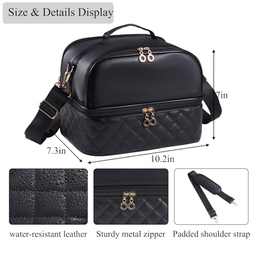 CTWWFS Nail Polish Organizer Holds 35 Bottles & Nail Lamp, Nail Organizers and Storage, Double Layer Nail Bag with Handle & Shoulder Strap for Travel, Nail Supplies Organizer for Manicure Kit (Black) - color: Black (35Bottles）