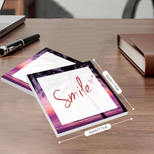 Cute Sticky Notes 3 x 3 in, 2 Pack Self Stick Note Pads with Fun Patterns, Strong Adhesive Memo Pads for Office School Home, 80 Sheets per Pad Sunset Beach - color: Sunset Beach