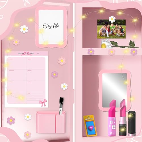 18 Pcs Pink Locker Accessories Kit, Magnetic Mirror with Magnetic Pen Holder, Whiteboard, Cute Flower Magnet and Organizing Supplies Locker Accessories for Girls Back to School Stuff Gift - color: Flower 2