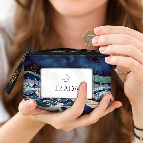 IRADA ID Case Wallet Keychain with Clear ID Window Zipper Cute Coin Purse for Women Water Resistant Small Coin Pouch-Green Mountain Moon Lake Keychain Wallet - color: Mountain Moon Lake-Keychain Wallet-Green