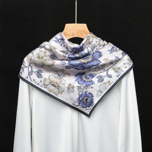 100% Mulberry Silk Scarf - 25.6" Square Neckerchief & Headscarf Gift Packed - color: Blue-11