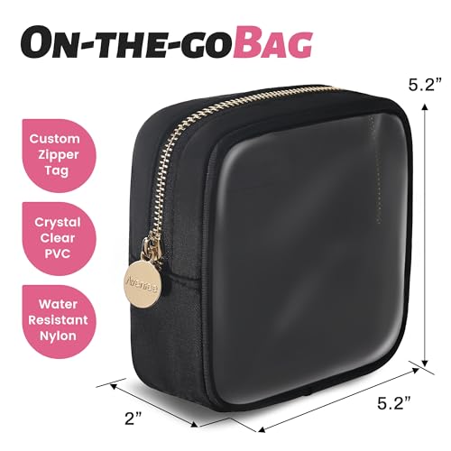 Aveniee Small Clear Makeup Bag, Mini Makeup Bag for Purse Organizer, Cosmetic Bag Travel Zipper Pouch for Women, Cute Car Accessories for Skincare Lipstick Essentials-Black - color: Black