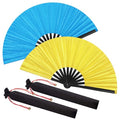 Maitys 2 Packs Large Folding Hand Fans, 13'', Glitter Yellow and Blue - color: Glitter Yellow and Blue