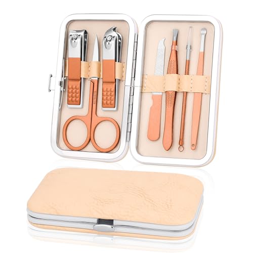Manicure Set-Stainless Steel Nail Care Set-Professional 7 in 1 Ingrown Toenail Clipper Grooming Tool-Pedicure Kit & Toe Nail Cutter-Thick Nail Scissors Toiletries with Cuticle Trimmer (Rose Gold) - color: Rose Gold