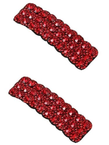2Pcs Red Rhinestones Snap Hair Clips for Women Girls Rectangular Hairpins Korean Barrettes Hair Accessories，Clips and Barrettes