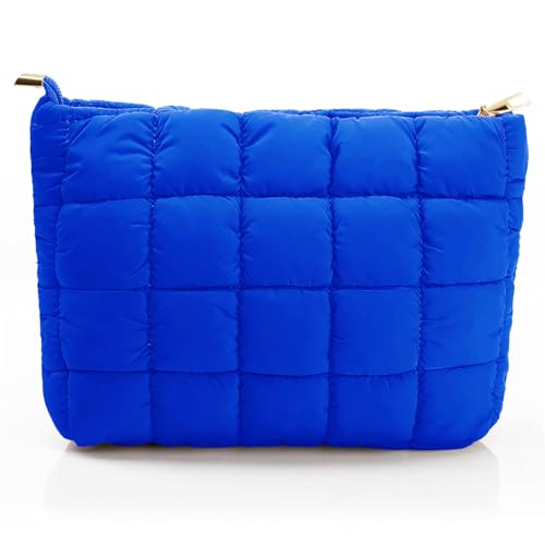 Hillban Blue Puffy Quilted Makeup Bag for Women Cosmetic Bag Gift, Classic - color: Blue, size: Classic