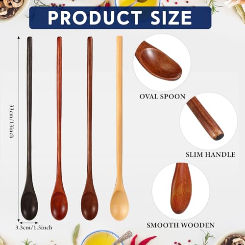 4 Pcs Wooden Tasting Spoons Long Handle 13 x 1.3 Inch for Cooking - size: 13 x 1.3 Inch