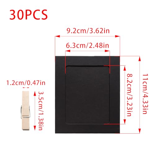 30Pcs 3x4Inch Black Paper Photo Frames with String & Clips - color: Black, size: 3x4inch