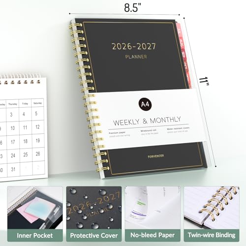 Forvencer Academic Planner 2026-2027, Weekly & Monthly Calendar Planner, A4 - color: Pink, size: 8.5"x11" (Jul 2026 - Jun 2027)