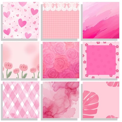9 Pads Pink Sticky Notes Set, Cute Self-Stick Notepads, Super Adhesive Memo Pads Note Card, Office Decor Gifts, Desk Accessories for Students, School Supplies for Girls, 3x3in
