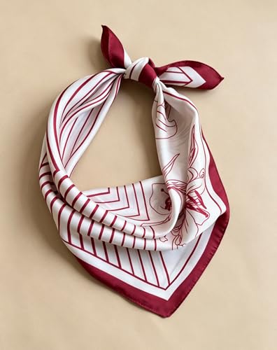 Silk Like Square Scarf for Women Men 27.5" - color: Stripe Red