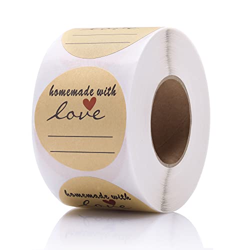 1.5" Homemade with Love Stickers, 500 Pcs Kraft Jar Canning Label Stickers for Baked Packaging, Cookie Bags, Fudge Containers, Store Owners, Crafts, Organizing, Price Tags - color: Homemade With Love, size: 1.5 inch