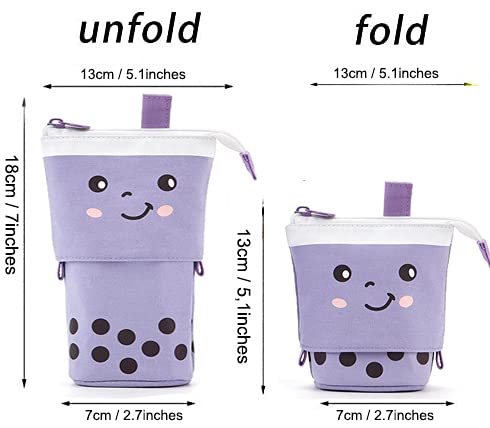 Telescopic Pencil Bag Pen Holder Pop Up Stationery Case, Stand-up Retractable Transformer Bag Standing Organizer, Great for Christmas Holiday New Year Office Bag - color: Purple