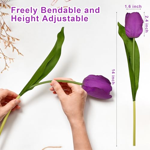 10 Stems 14 Inch Tulips Artificial Flowers Realistic Faux Flowers - color: Purple