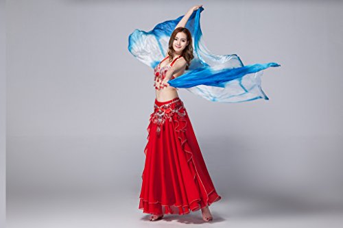 Women's 100% Silk Belly Dance Veils and Scarf Colors 98.4*43.3inch - color: Light Blue-white