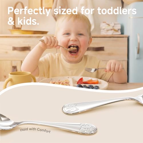 KINGSTONE 6 Pcs Small Toddler Utensils, 18/10 Stainless Steel, Cat & Dog - color: Cat & Dog, size: 6-Piece (Small)