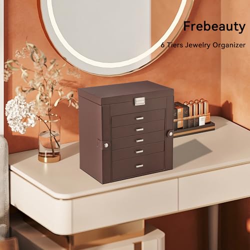 Frebeauty 6-Layer Jewelry Box for Women,Large Jewelry Organizer with Drawer - color: Dark Brown, size: Large