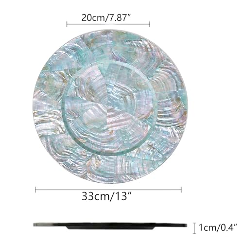 i-lan 13" Mother of Pearl Charger Plates,Shell Inlaid Wooden Décor,Set of 2 - style: Style 11
