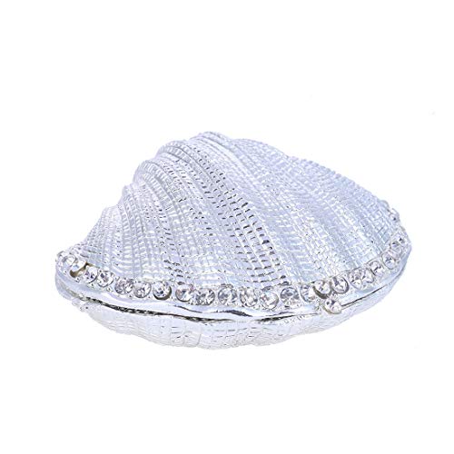 YU FENG Seashell Trinket Box Mussel Jewelry Ring Holder Coastal Decor - color: shell-silver