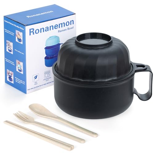 Large Ramen Bowl, Ramen Noodle Bowls Microwavable, Ramen Cooker with strainer, Microwave Pasta Cooker, Ramen Bowl Microwave Gift for College Boys Girls Male Female Dorm Room Essentials Instant Lunch - color: Black