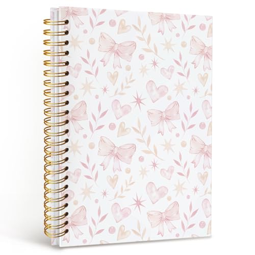 MOFUYU Cute Notebooks for School,Pink Bow Hardcover Spiral Notebook - color: Floral bows2(pink)