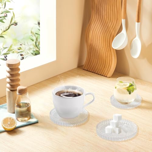 Crystal Glass Coaster 6 Pack Round Cup Drinks Coasters,Clear - color: Clear