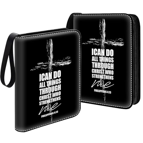 Card Binder 400 Pockets, 50 Sleeves Large Binder Trading Cards Holder 4 Pocket, Storage Organizer, Album Folder Case Protector Collector Gift Religious Bible Christian Cross Verse Philippians - color: Religious Bible Christian Cross Verse Philippians, siz