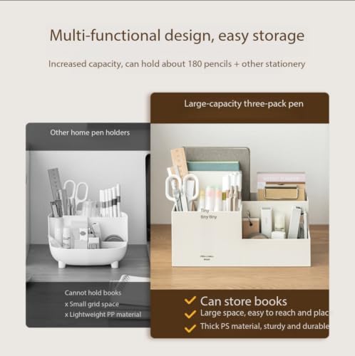 Jekelife Desktop Storage Organizer,3 Compartment Multi-Grid Desk Container,Open Wide Opening Hard Thickened Pen Holder for Office Stationery,Home Small Item, School Supplies Organization White - color: White, size: A
