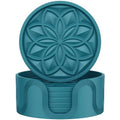 HFHOME Silicone Coasters Set with Holder - 6 Pack Drink Coasters for Coffee Table, Bar, Desk - Tabletop Protection Gift - Blue - color: Peacock Blue