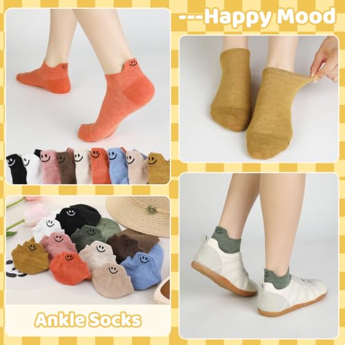 10 Pairs Cute Kawaii Embroidered Low Cut Ankle Socks - color: Muted Neutral Tone Minimal Face
