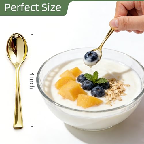 120PCS Gold Plastic Mini Spoons Disposable 4 inch Tasting Spoon - color: Gold