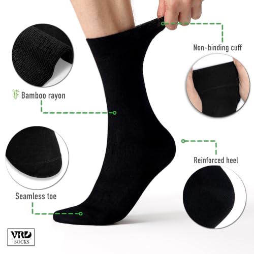 VRD Men's Dress Socks Bamboo Rayon, 5-Pack Crew Socks, Multiple Colors and Designs, Shoe Size 8-13, Gift Box - color: 10: Black, 5-pack Solid