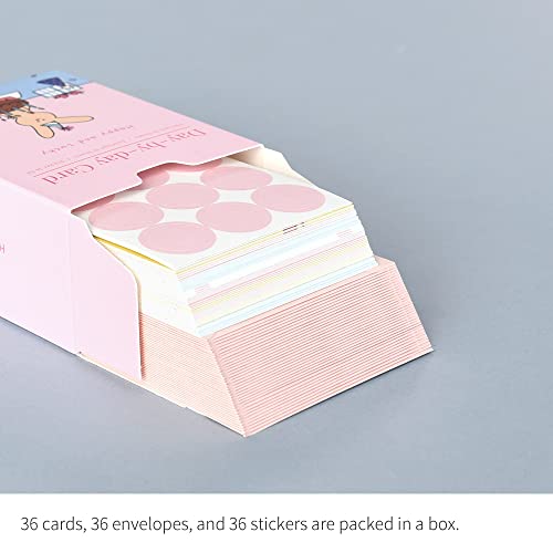 Monolike Day-by-day Card, Happy and Lucky - Mix 36 Mini Single cards, 36 envelopes, 36 stickers Package - color: Happy and Lucky