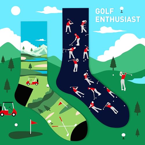 WeciBor Men's Combed Cotton Novelty Crew Socks Size 7-15 - color: Green/Black/Blue/Red/Multicolor Golf-5m, size: 7-12