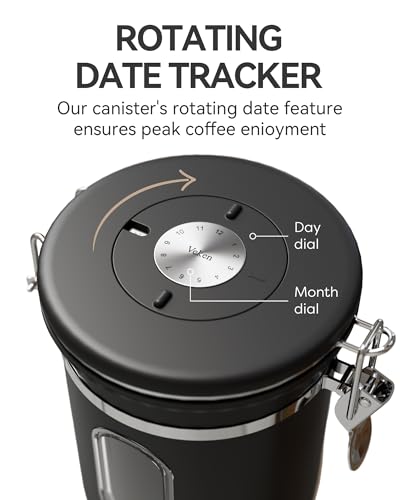 Veken Coffee Canister with Window,Airtight Stainless Steel Container,16OZ - color: Black, size: 16 oz