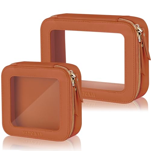 2 Pack Brown Clear Makeup Bags for Fall, Medium & Mini - color: Brown, size: Mini+Medium