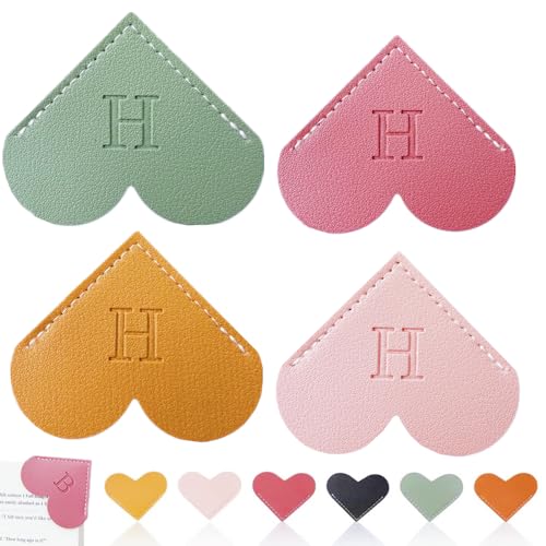 Personalized Leather Heart Bookmark, 26 Letters Customized Corner Book Mark for Reading Women, Book Marker with Initials，Cute Gifts (Light Pink+Deep Pink+Green+Light Brown, H) - color: Light Pink+deep Pink+green+light Brown, size: H