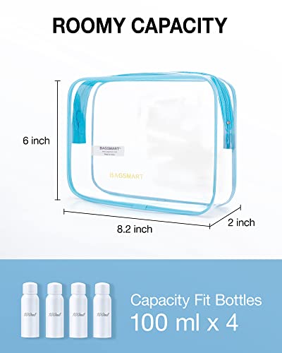BAGSMART Clear Toiletry Bag 2-Pack TSA Approved Water-Repellent, Blue - color: Distinct Blue, size: Medium