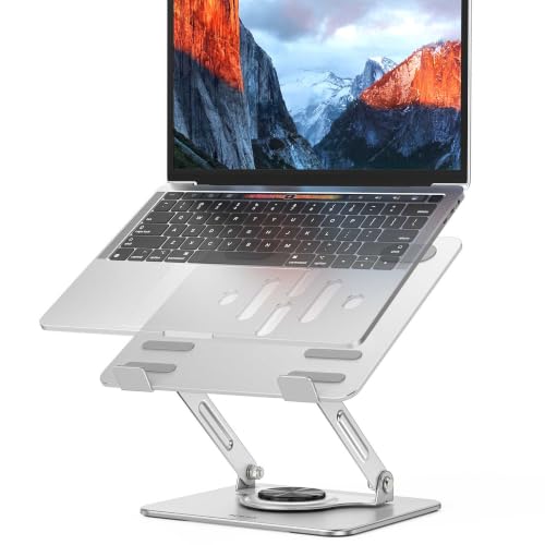 BESIGN Laptop Stand with 360° Rotating Base, Ergonomic Adjustable Notebook Riser, Foldable Computer Holder Compatible with 10-14" Laptops, LS11 Silver - color: G-Silver/Black-360°