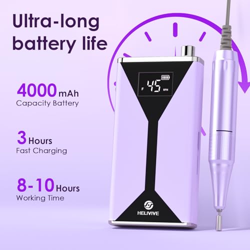 Professional Electric Nail Drill 45000RPM Cordless Nail File - color: Purple