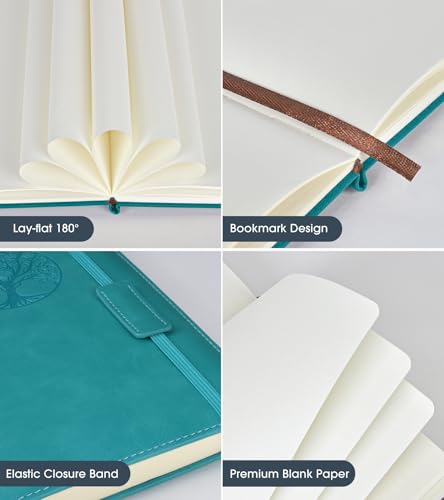 Biuwory A5 Hardcover Blank Journal Notebook, Leather Sketchbook for Drawing - color: Blue, size: Plain-140 Pages (5.7"×8.3")