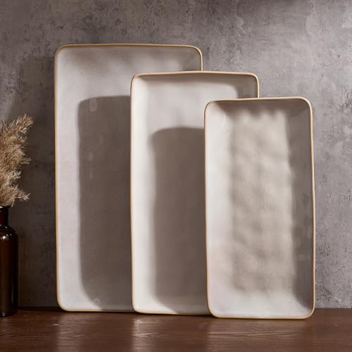 Famiware Serving Platters Set of 3 Sizes - Rectangular, Cappuccino White - color: Cappuccino White
