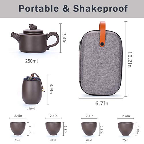 Travel Tea Sets Chinese Kung Fu Ceramic Teapot Portable Handmade Purple Clay Teapot Teacups All in One Gift Bag for Adults (Purple Clay Dragon Tea Sets) - size: Purple Clay Dragon Tea Sets
