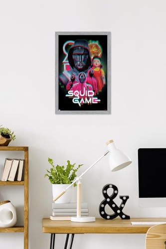 Trends International Netflix Squid Game: Season 2 - Group Glitch Wall Poster, 22.4L x 14.7W, Gray Framed Version - color: Gray Framed Version, size: 22.4"L x 14.7"W