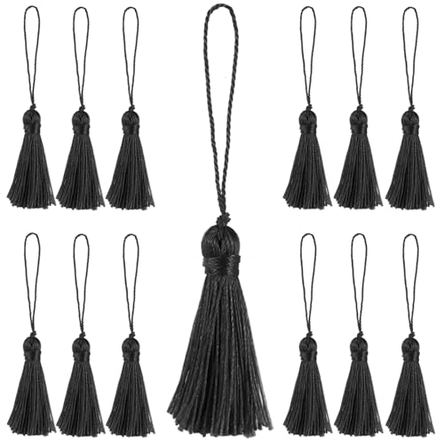 48Pcs Mini Bookmark Tassels Handmade Keychain Silky Tassel - color: Black