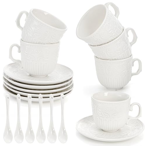 ZAVOOS Set of 6 Tea Cup and Saucer with Spoons, 6 Oz