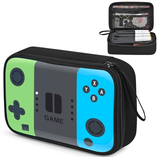Large Pencil Box for Boys - Gamer Pencil Case Pouch with Zipper Compartment, Durable Wipable Fabric, Easy to Clean, Big Soft School Supplies Organizer Bag for Kids Grades 1-6 - color: Green & Teal