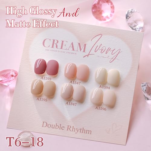 Double Rhythm 6 Pcs 15 ML Gel Polish Set Same Color Same Bottle Soak Off Gel Polish Kit Nail Art Manicure Salon DIY at Home for Women (Light Dark Nude Beige Cream Pink-T6-18) - color: Ivory Cream
