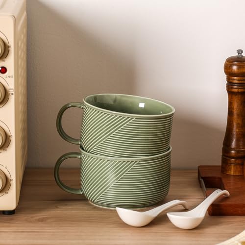 Soup Bowls with Handles, Microwave Safe 38 Oz, Green - color: Green 2pcs