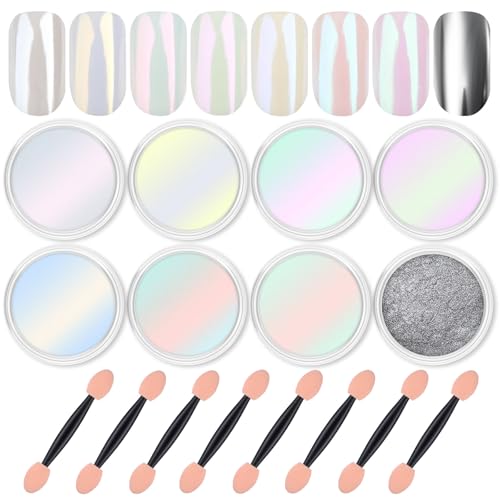 Artdone 8 Jars Chrome Nail Powder Dip Magic White Pearl Kit Silver Mirror - color: 8 Colors Pearl Chrome